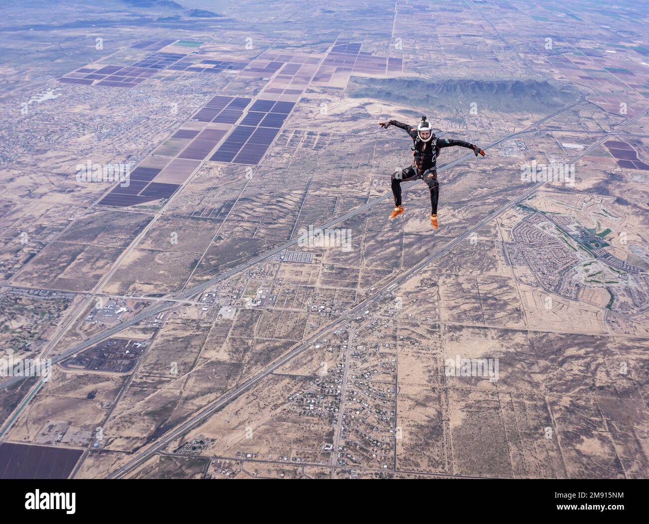 Chris Fountain Free-flying over Skydive Arizona Stock Photo