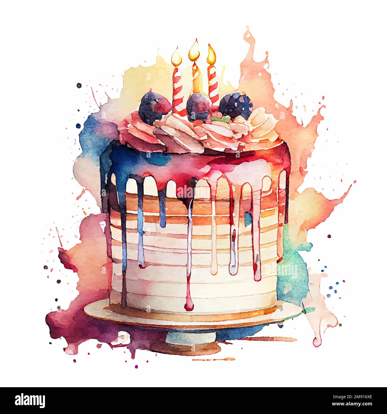 Cute Watercolor Birthday Cake with Candles Stock Vector Image & Art - Alamy