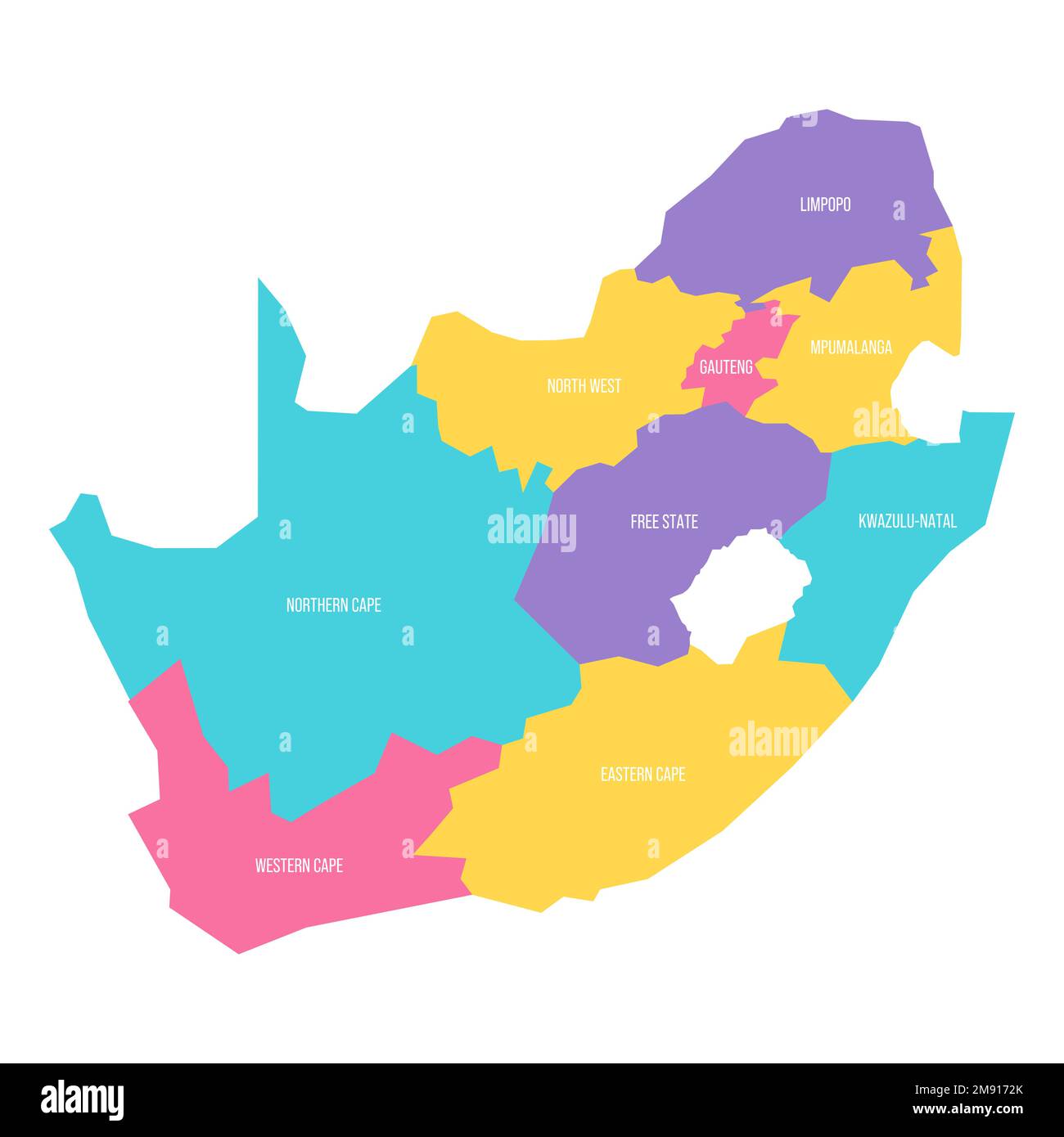 South Africa political map of administrative divisions - provinces. Colorful vector map with labels. Stock Vector