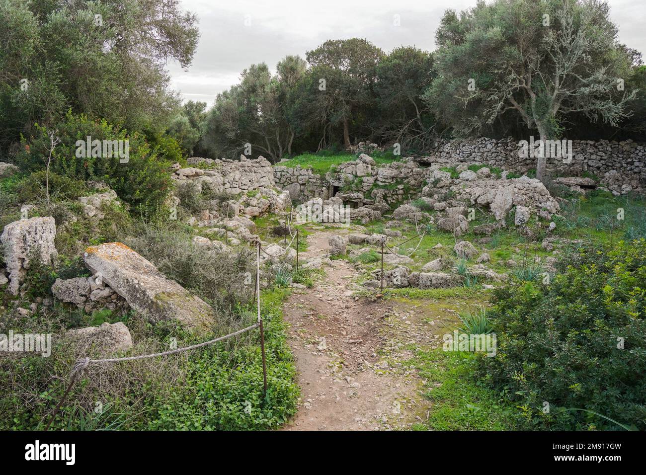 Remains of Late talyotic houses, dwellings, Talatí de Dalt, prehistoric settlement on Menorca, Balearic Islands, Spain. Stock Photo