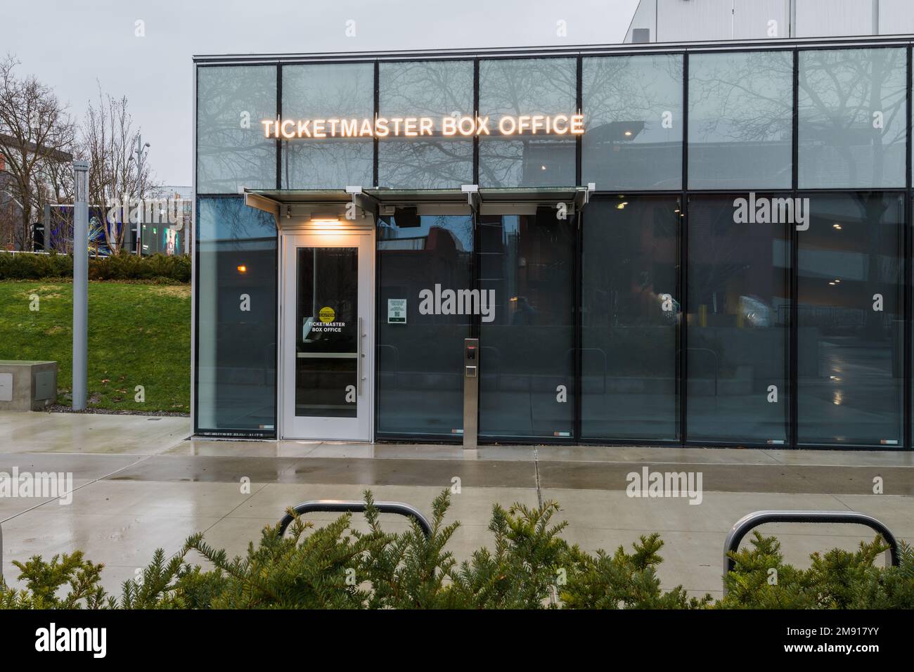 Seattle, WA, USA January 12, 2023;Ticketmaster box office facade with