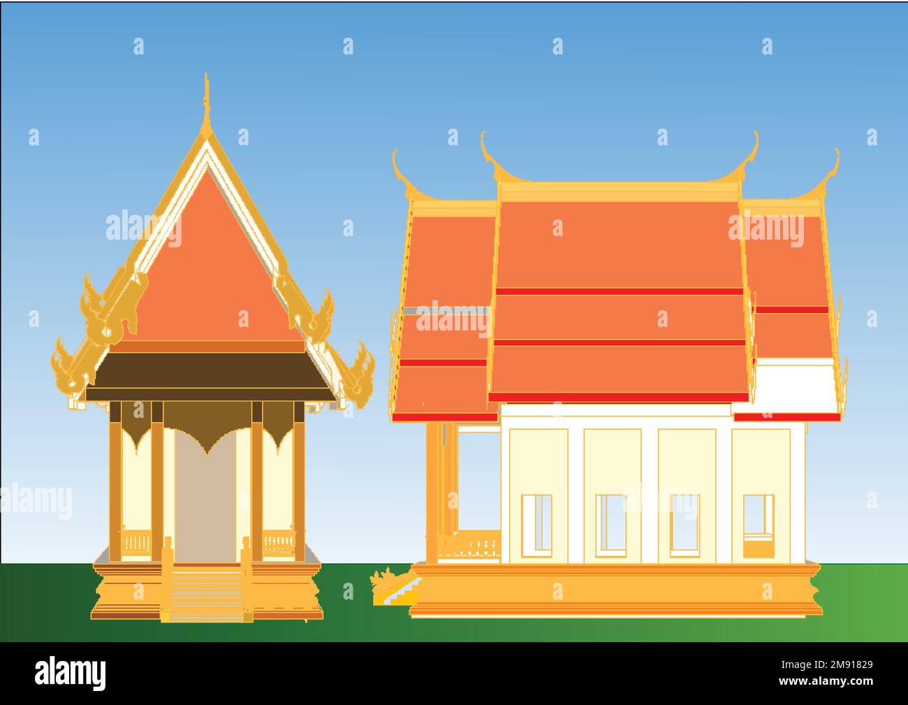 Wat Phra Kaew temple of the emerald buddha and beautiful architecture in Bangkok Travel and illustration. One of the most fantastically ornate Wats. S Stock Vector