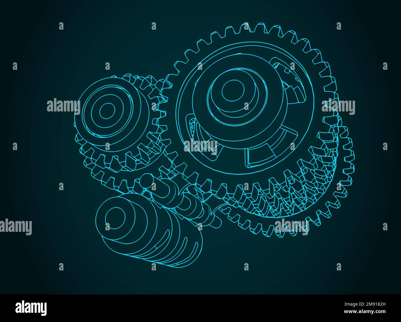 Stylized vector illustration of sequential transmission gearbox Stock Vector