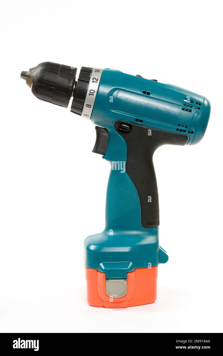 Batterypowered hand drill on the white background Stock Photo Alamy