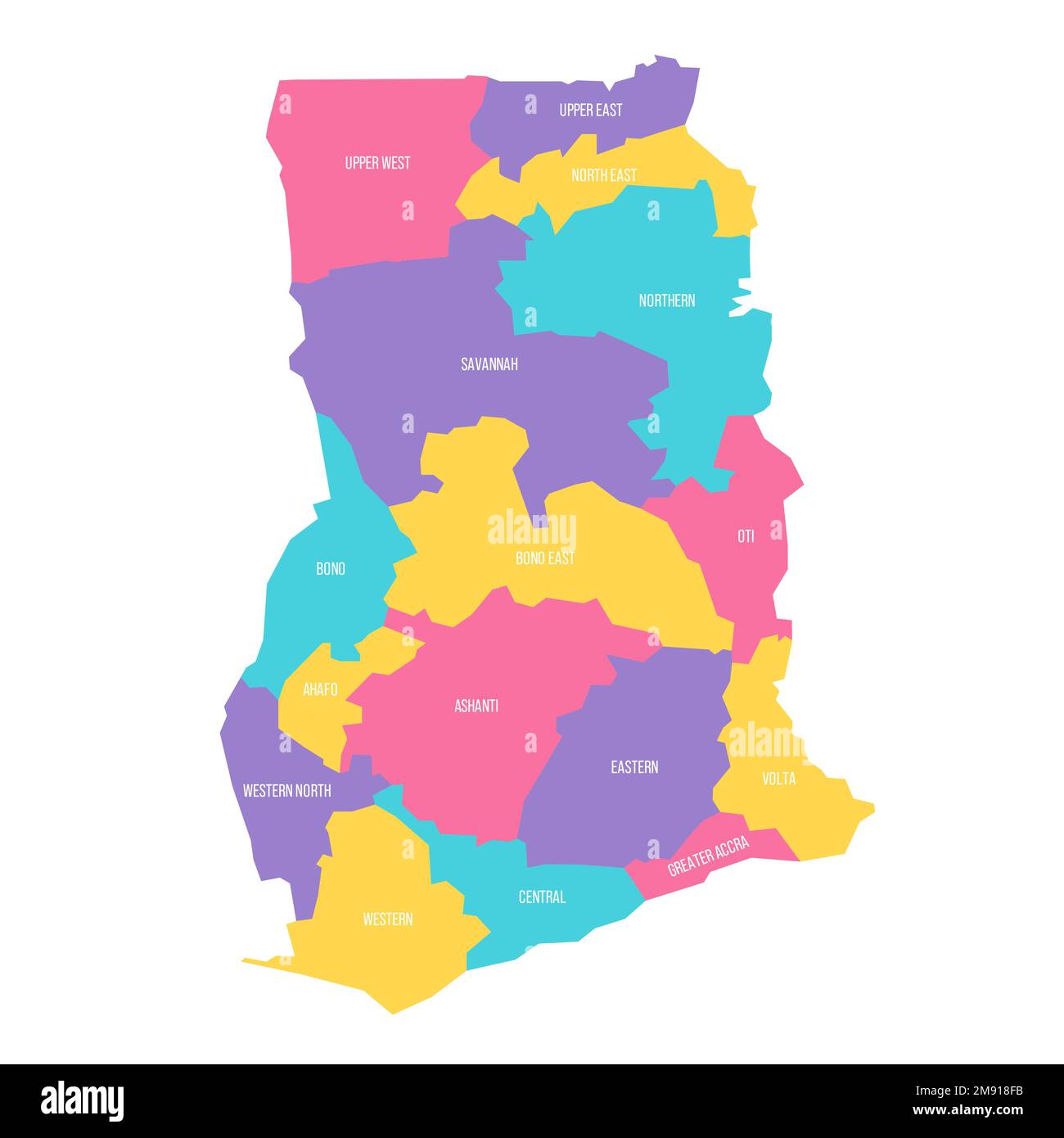 Ghana political map of administrative divisions - regions. Colorful