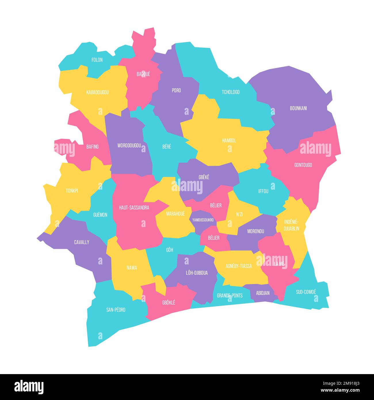 Ivory Coast Political Map Of Administrative Divisions Regions And Ivory Coast Political Map Of Administrative Divisions Regions And Autonomous Districts Colorful Vector Map With Labels 2M918J3