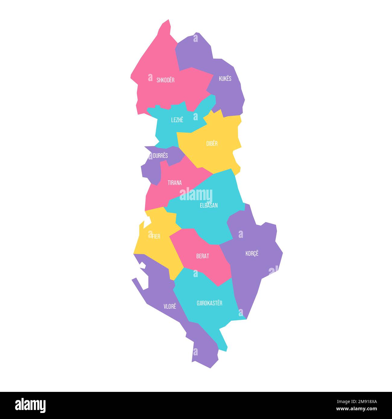 Albania political map of administrative divisions - counties. Colorful  vector map with labels Stock Vector Image & Art - Alamy