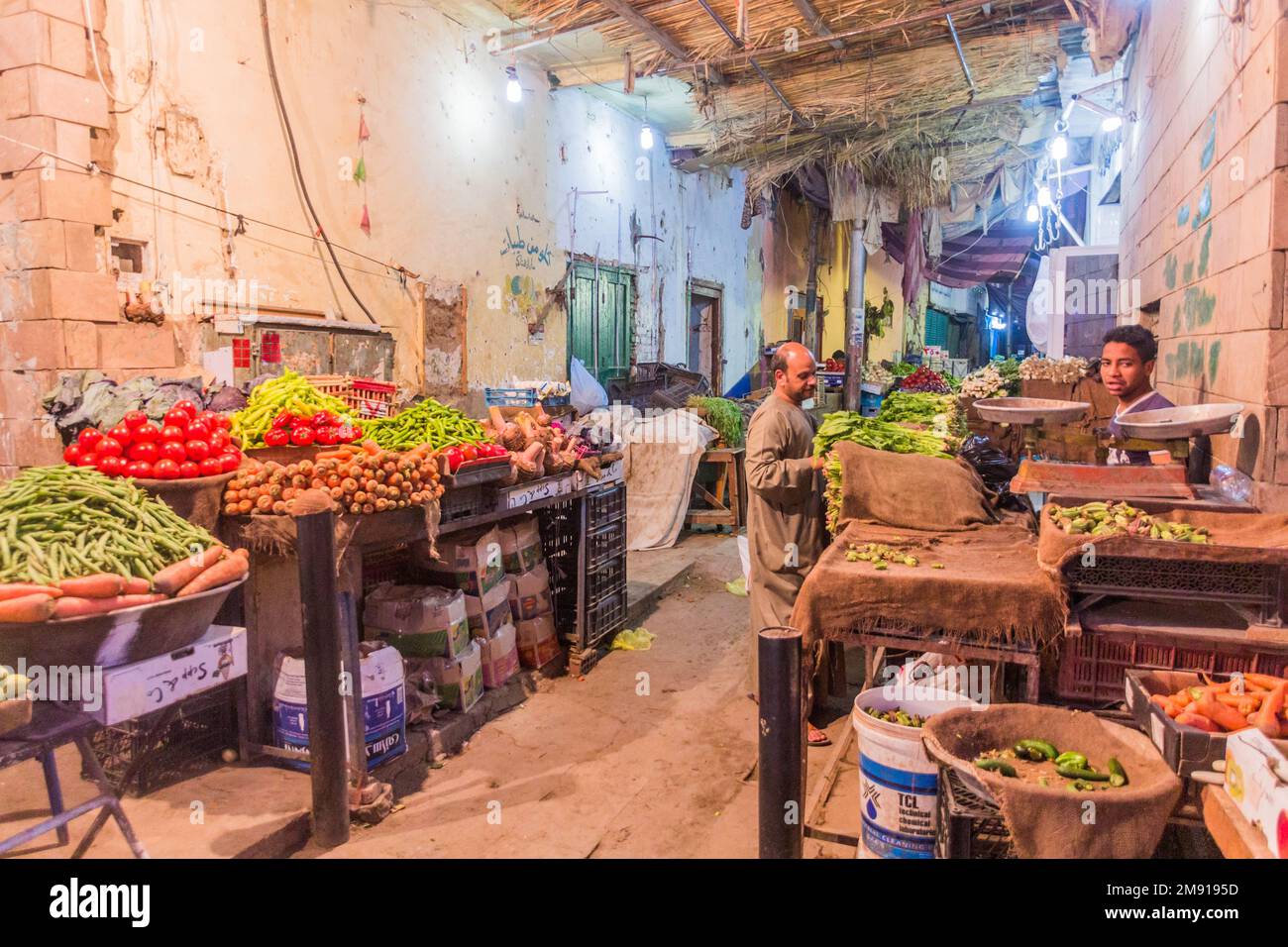 ASWAN, EGYPT: FEB 13, 2019: View of the old souk (market) in Aswan, Egypt Stock Photo