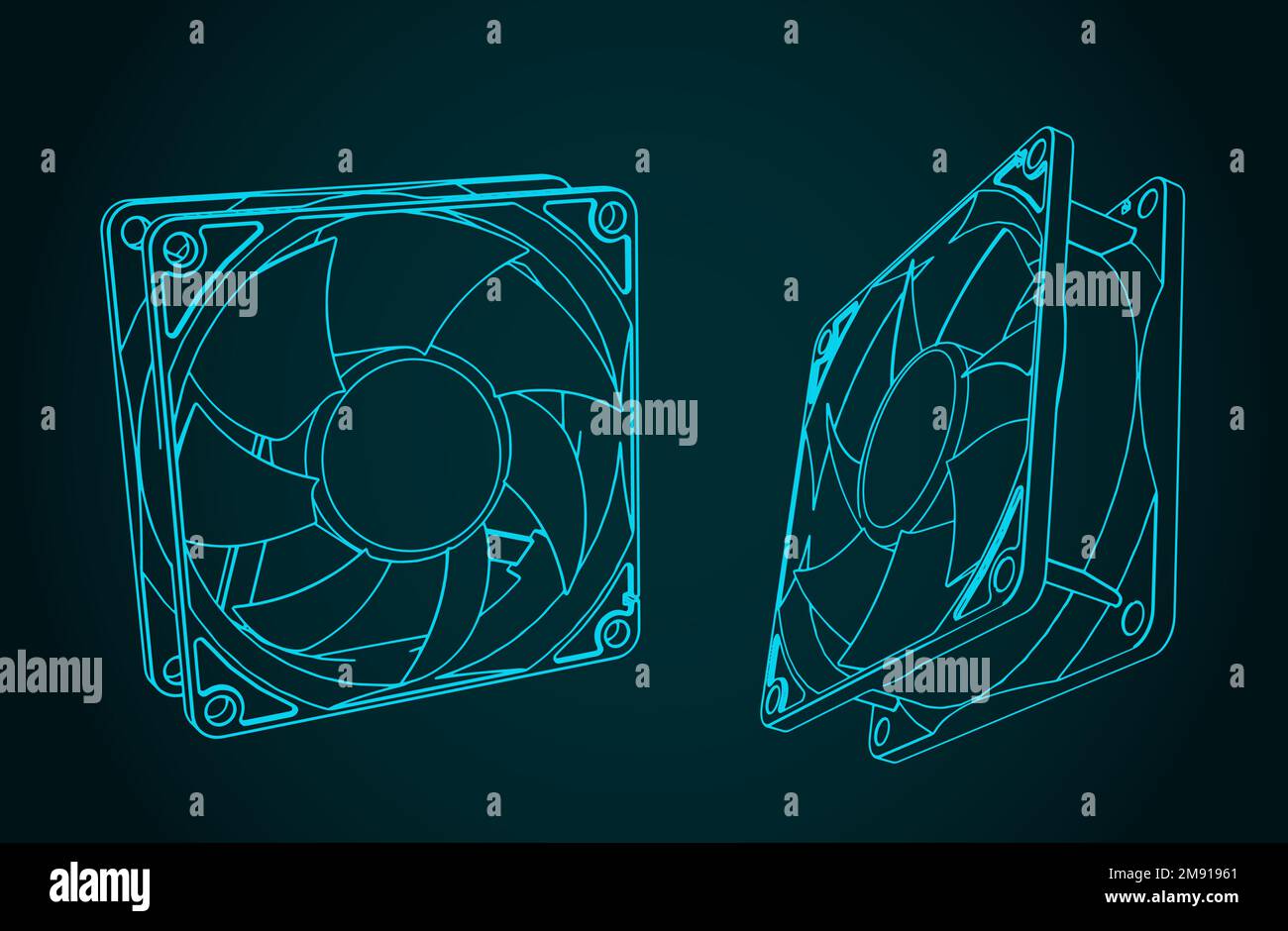Stylized vector illustrations of fans for CPU coolers and computer