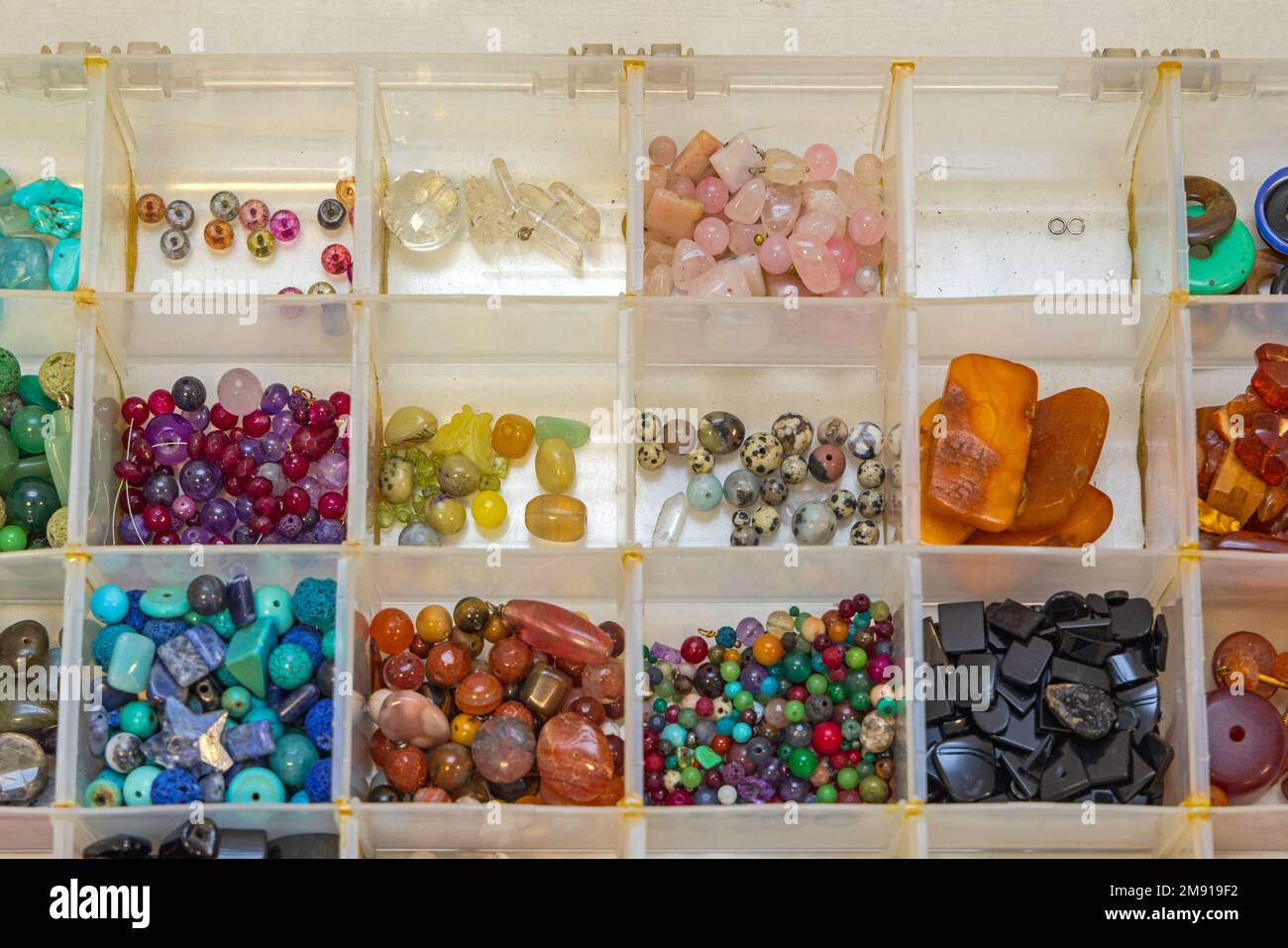 Gemstones Jewelry Craft Material in Open Tackle Box Organizer Stock