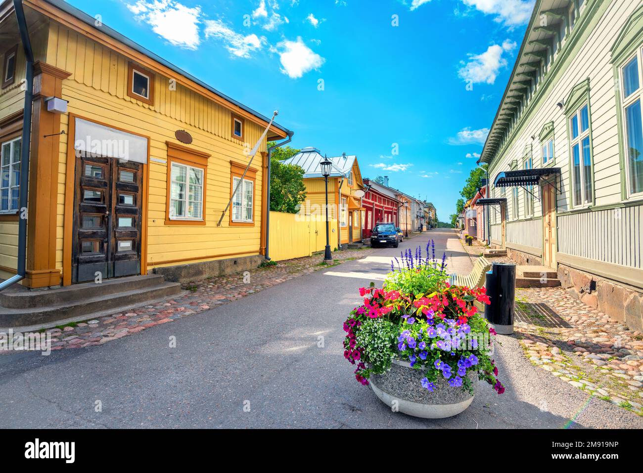 Naantali Cityscape with main street of old resort finnish town Naantali. Finland ...