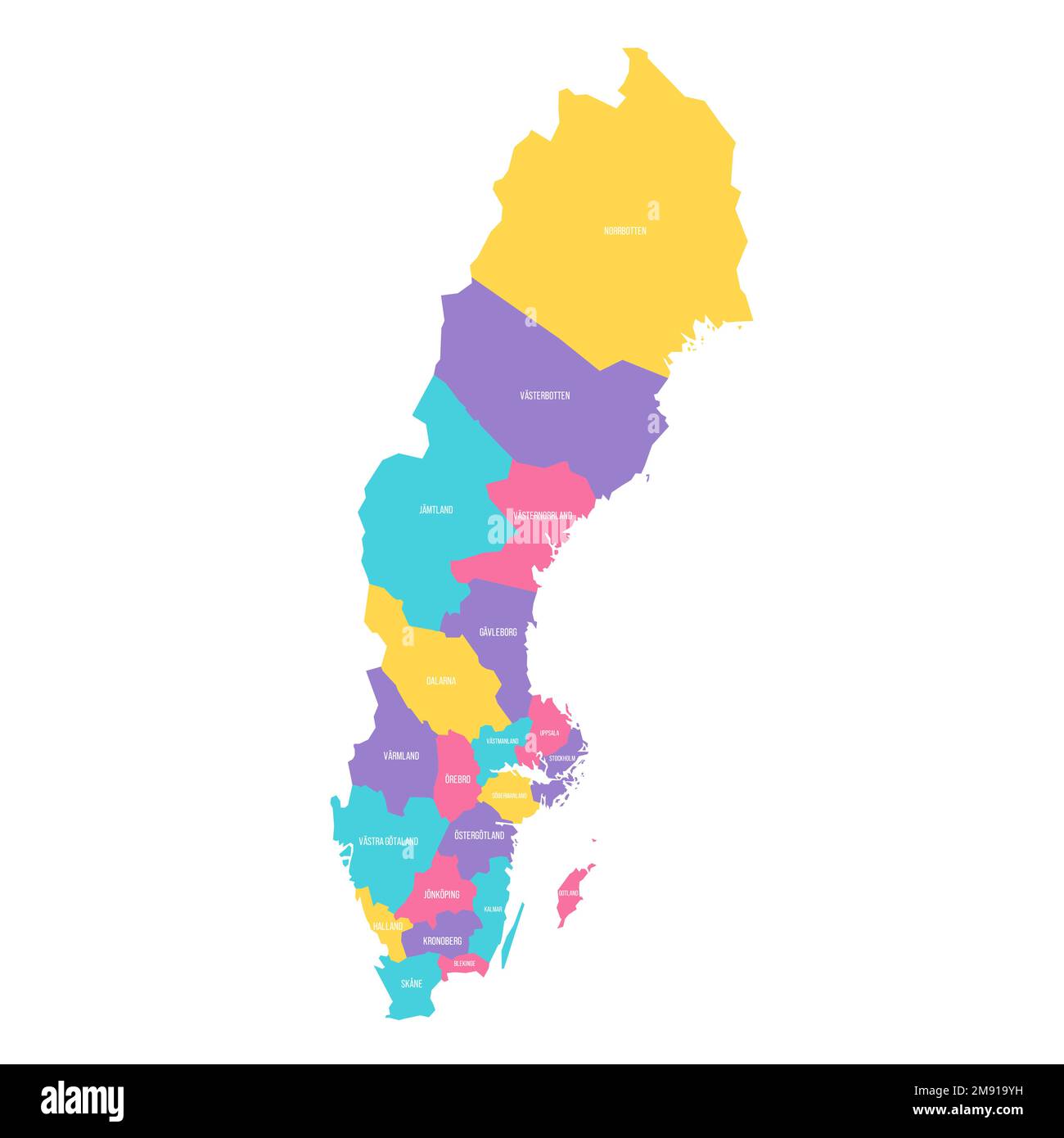Sweden political map of administrative divisions counties. Colorful