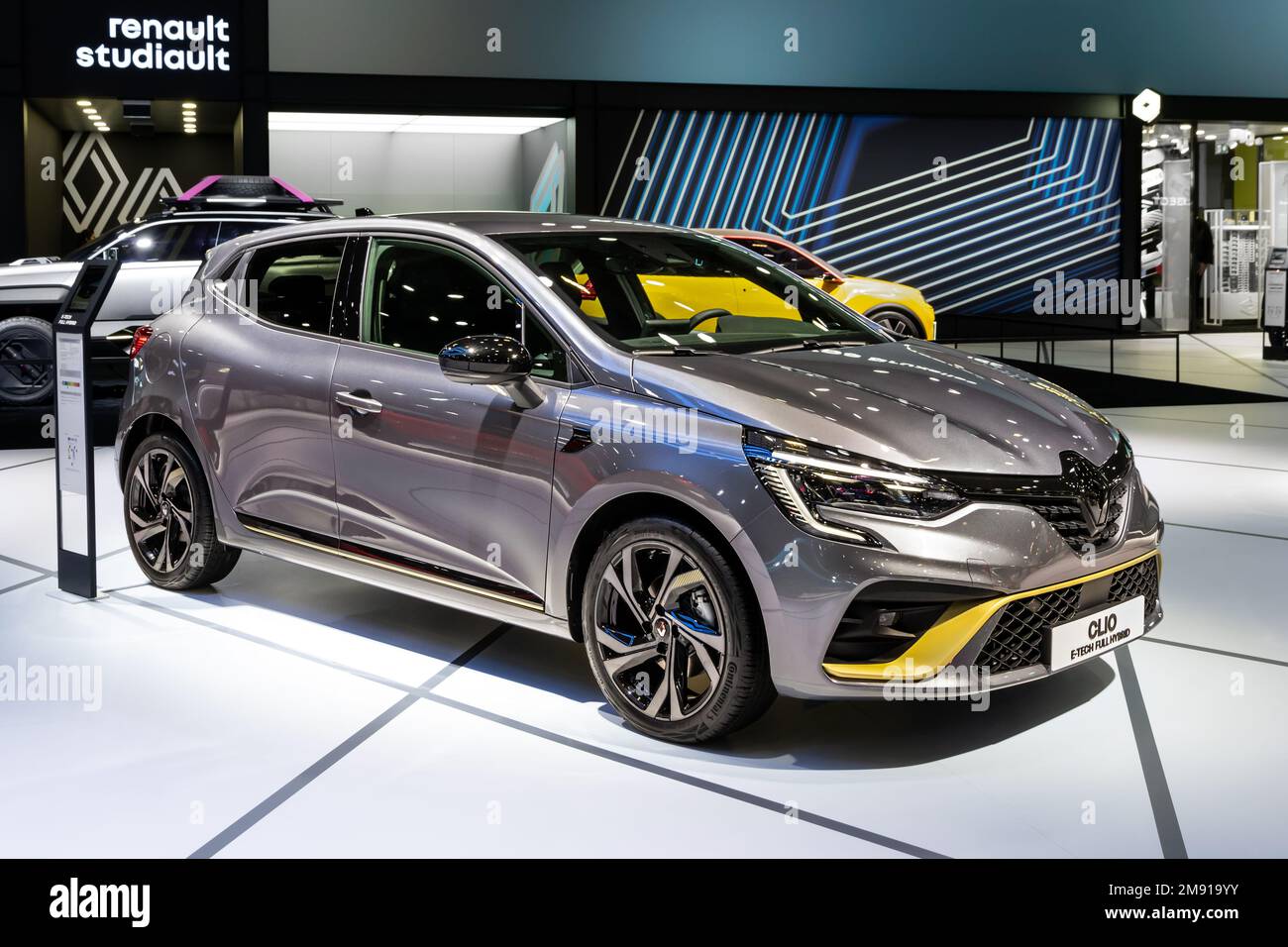 Renault Clio E-Tech full hybrid car at the Brussels Autosalon European  Motor Show. Brussels, Belgium - January 13, 2023 Stock Photo - Alamy