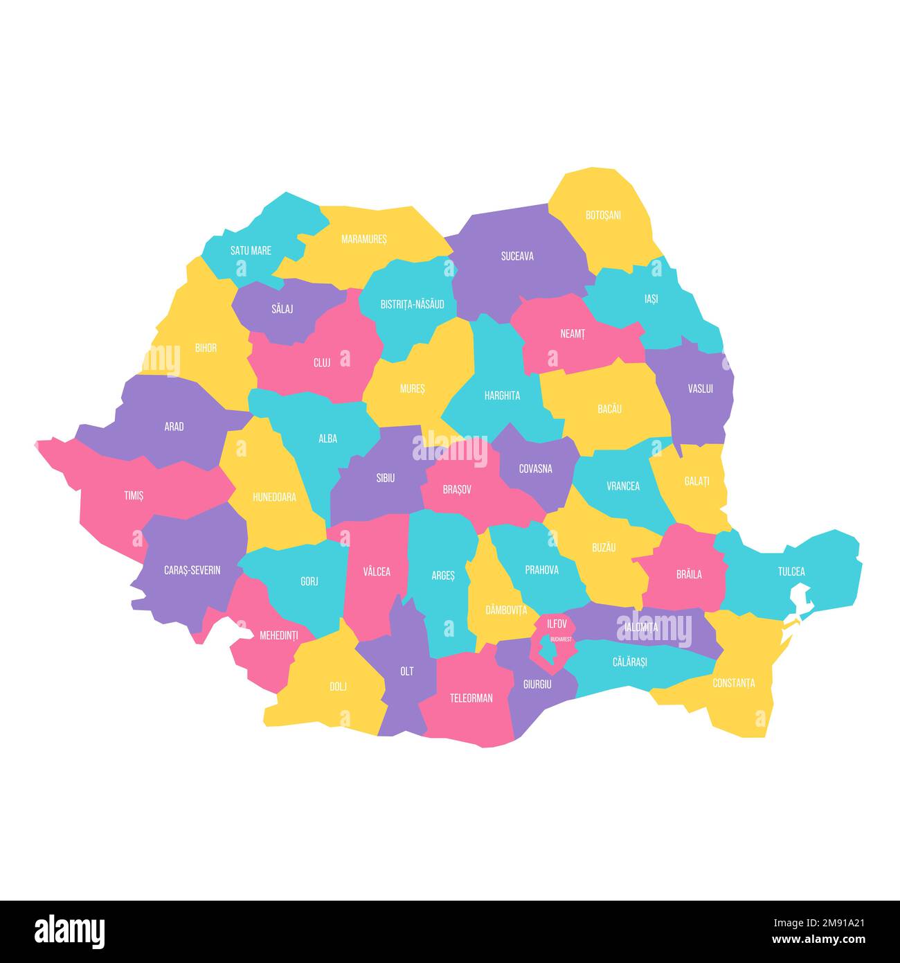 Romanian Political Map Romania Political Map Of Administrative Divisions Counties And Autonomous Municipality Of Bucharest Colorful Vector Map With Labels 2M91A21
