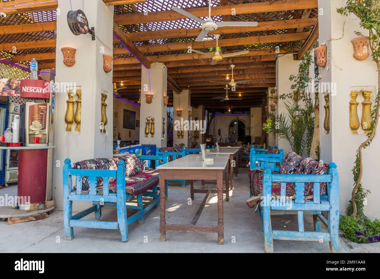 LUXOR, EGYPT - FEB 18, 2019: Small restaurant at the Theban Necropolis, Egypt Stock Photo