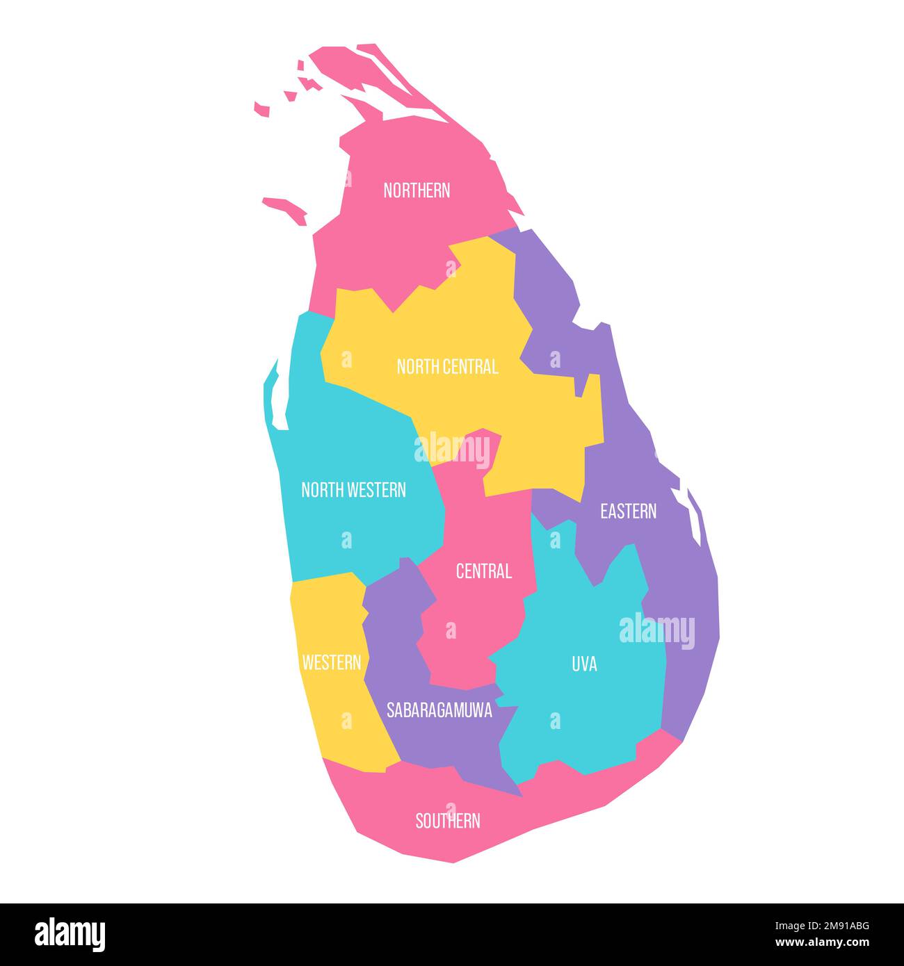 Sri Lanka political map of administrative divisions - provinces. Colorful vector map with labels. Stock Vector