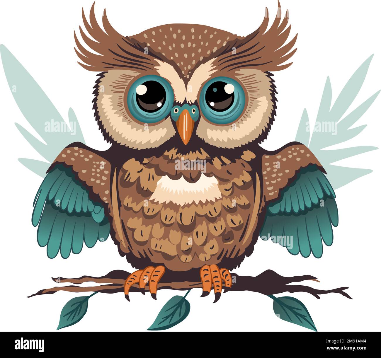 Cute cartoon owl vector funny animal. Vector illustration. Smart wise character in glasses, kids print bird card Stock Vector