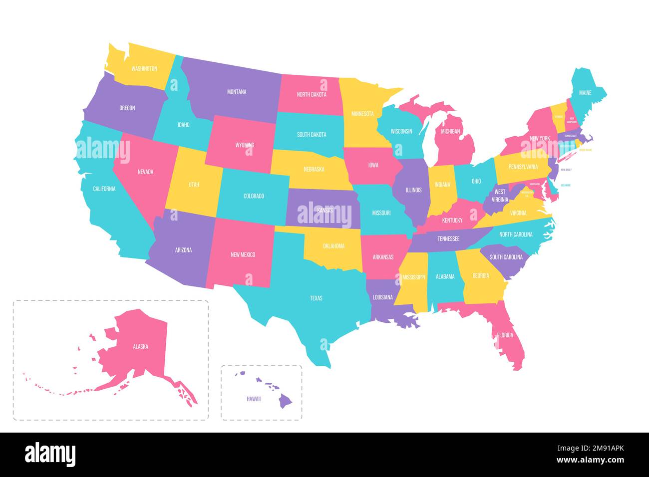 United States of America political - United States Of America Political Map Of Administrative Divisions States And Federal District Washington Dc Colorful Vector Map With Labels 2M91APK