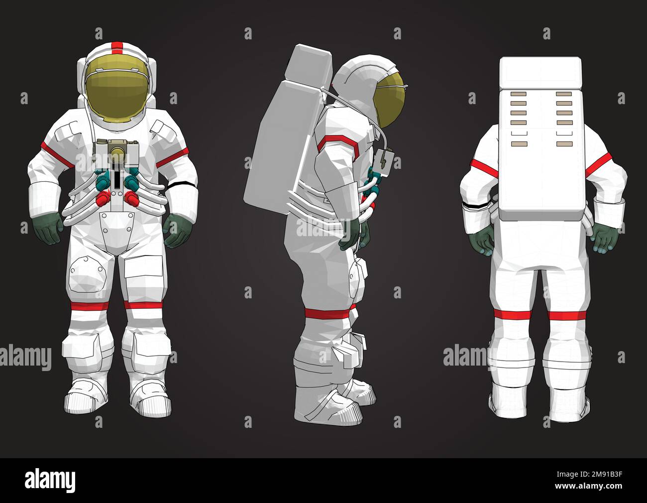 Set of astronauts making gestures of approval isolated on a white ...