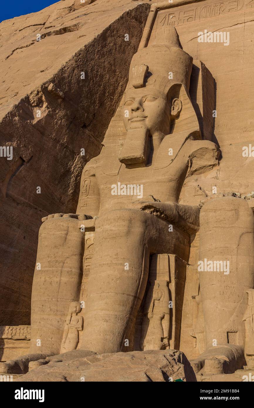 Ramesses II statue at the Great Temple of Ramesses II  in Abu Simbel, Egypt Stock Photo
