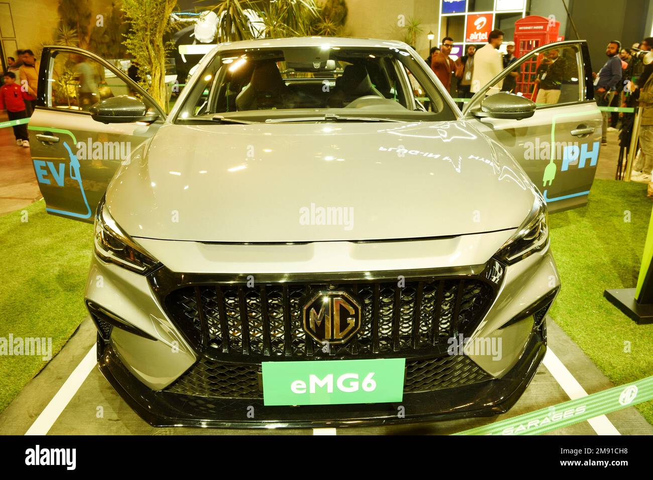 GREATER NOIDA, INDIA JANUARY 13, 2023 MG eMG6 car is on display at Auto Expo 2023 car show at