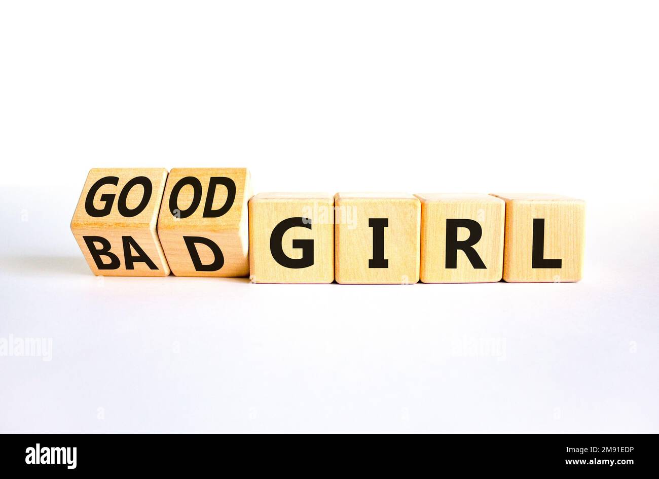 Good or bad girl symbol. Concept word Good girl Bad girl on wooden 