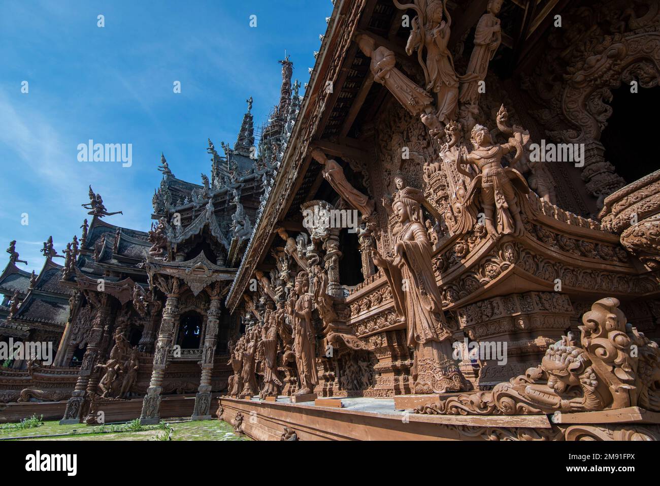 The Wood temple or Wat Sanctuary of Truth Temple in the city of Pattaya in the Province of Chonburi in Thailand,  Thailand, Pattaya, November, 2022 Stock Photo