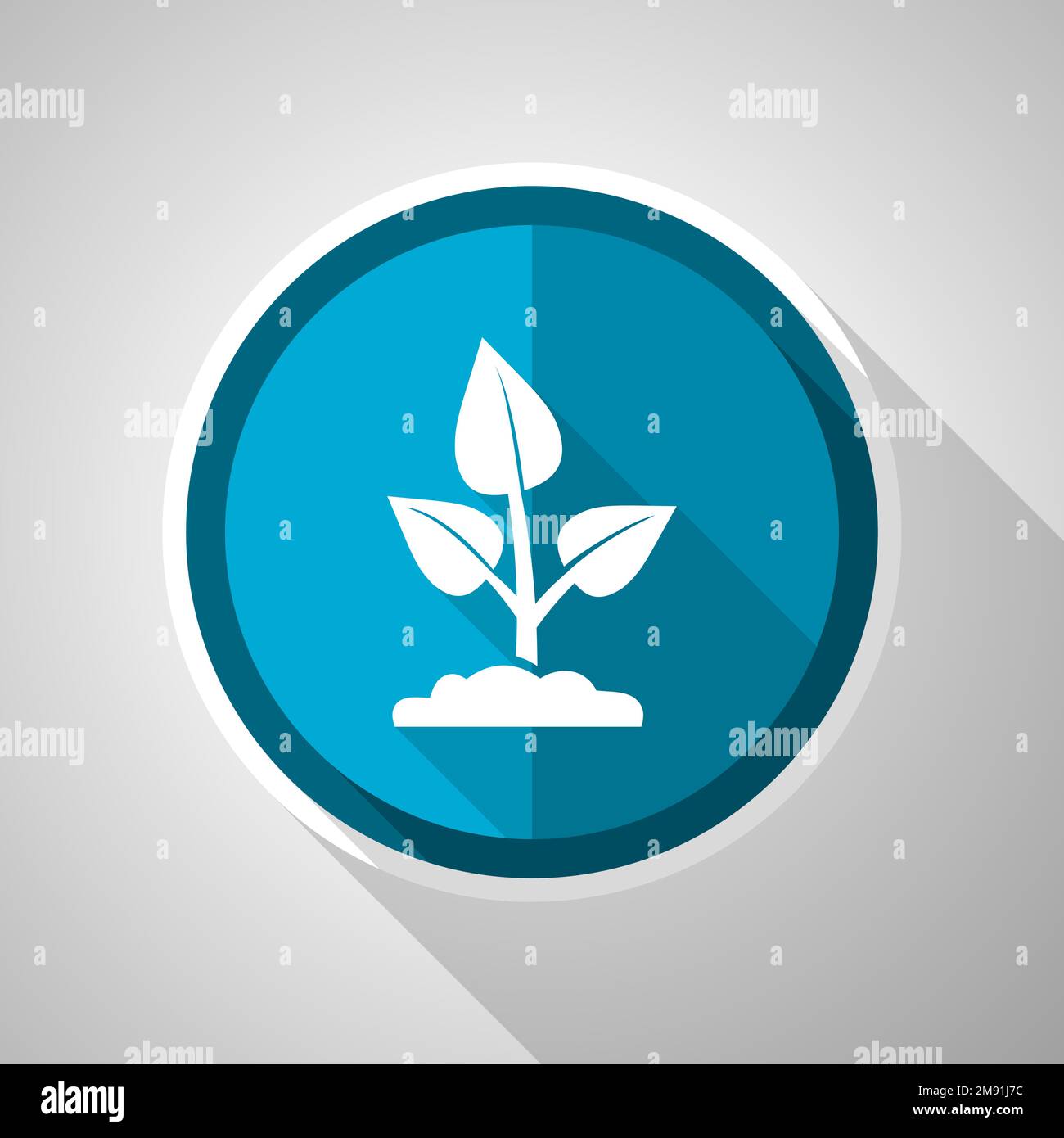 Nature plant, organic, ecology symbol, flat design vector blue icon with long shadow Stock Vector