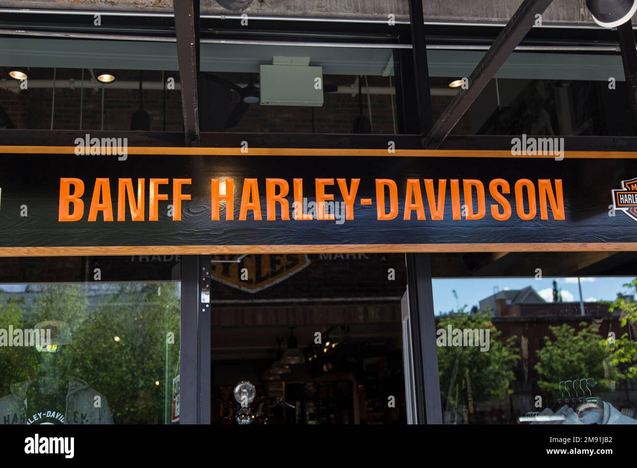 Harley Davidson shop in Banff, Canada Stock Photo Alamy