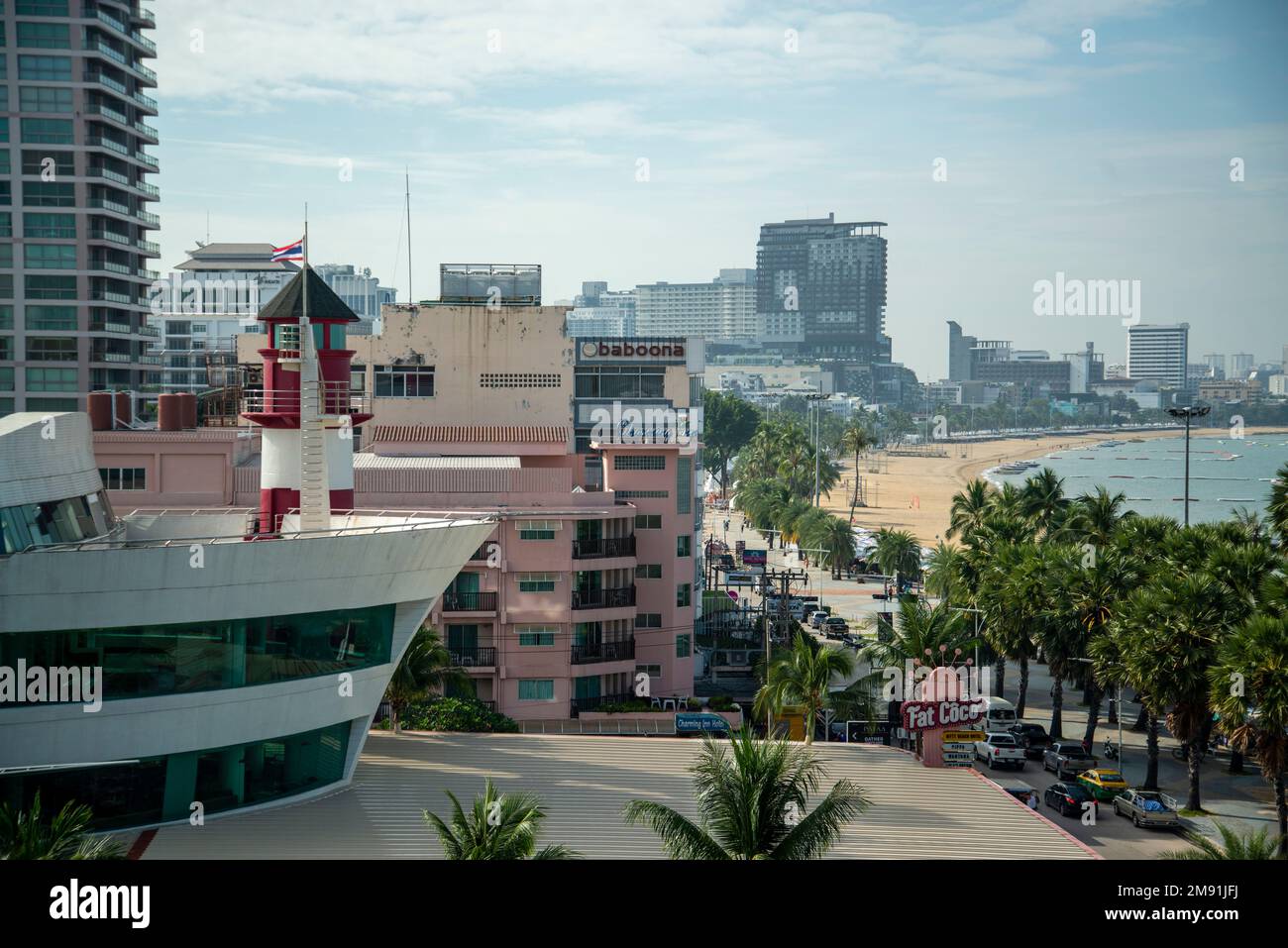 The Beach front with Hotels at the Pattaya Bay and Beach road in the city of Pattaya in the Province of Chonburi in Thailand,  Thailand, Pattaya, Nove Stock Photo