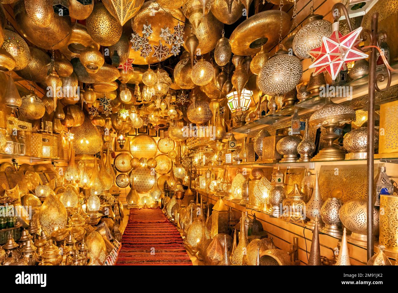 View of lighting shop in a market of marrakech, Morocco Stock Photo