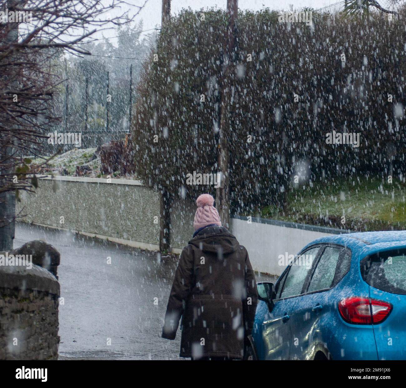 Drimoleague, West Cork, Ireland, Monday 16 Jan 2023; Light snow fell in