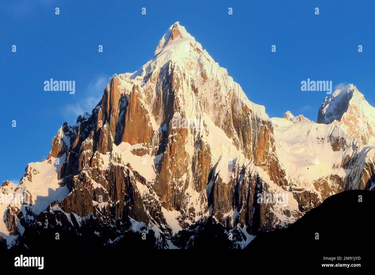 The great Trango rock towers near the K2 mountain in the Karakoram range Stock Photo