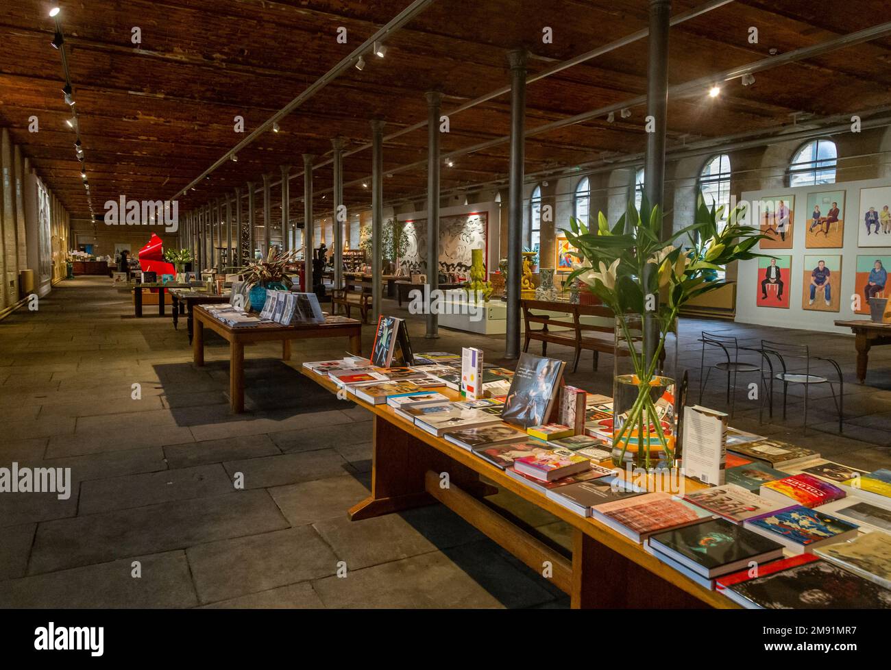 The interior of Salts Mill in Saltaire. Originally a textile mill, this is now an art gallery displaying the art work of David Hockney. Stock Photo