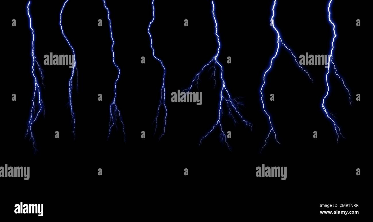 Collection lightning on the black background Stock Photo - Alamy