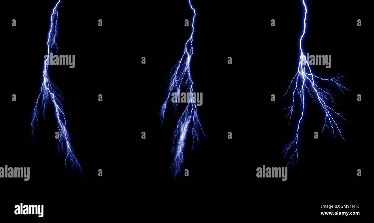 Collection lightning on the black background Stock Photo - Alamy
