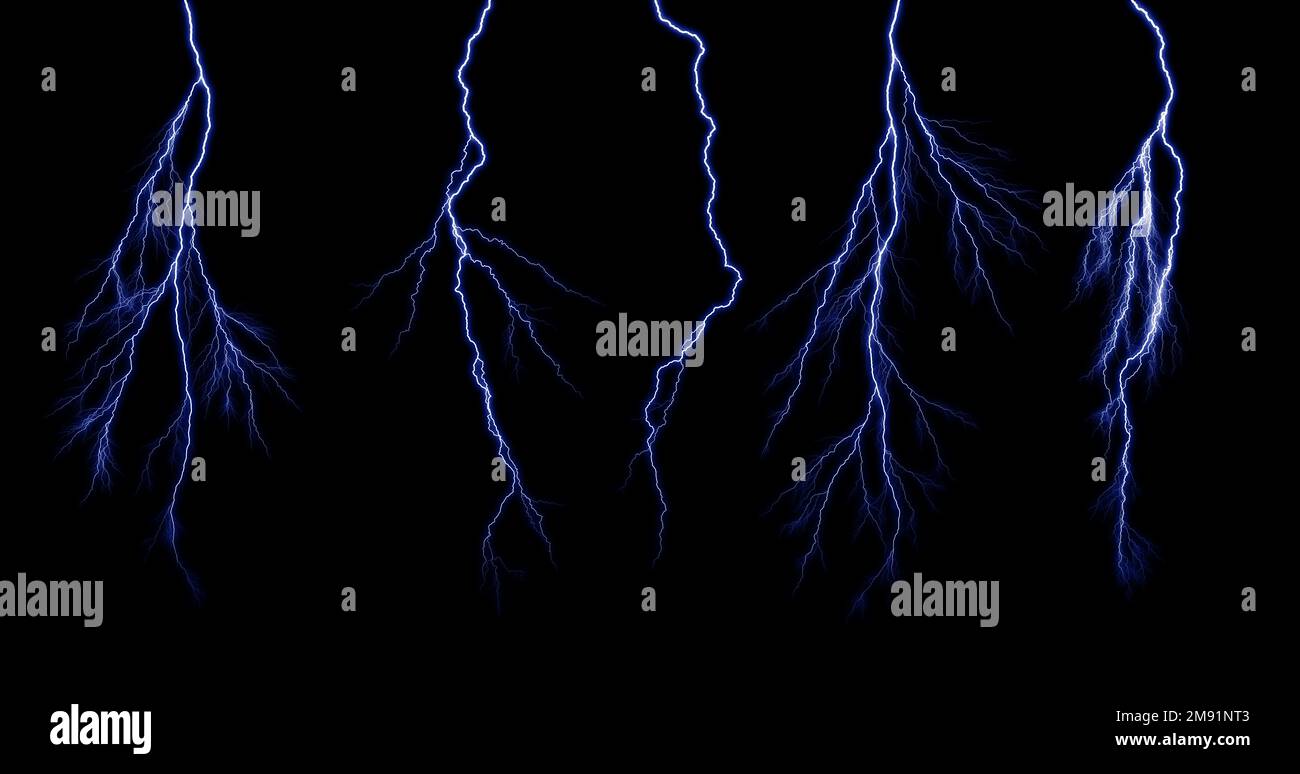 Collection lightning on the black background Stock Photo - Alamy