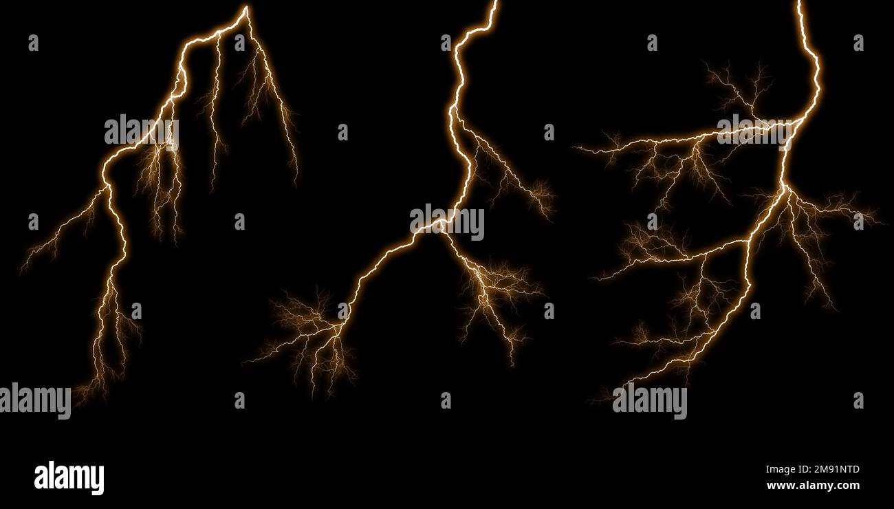 Collection lightning on the black background Stock Photo - Alamy