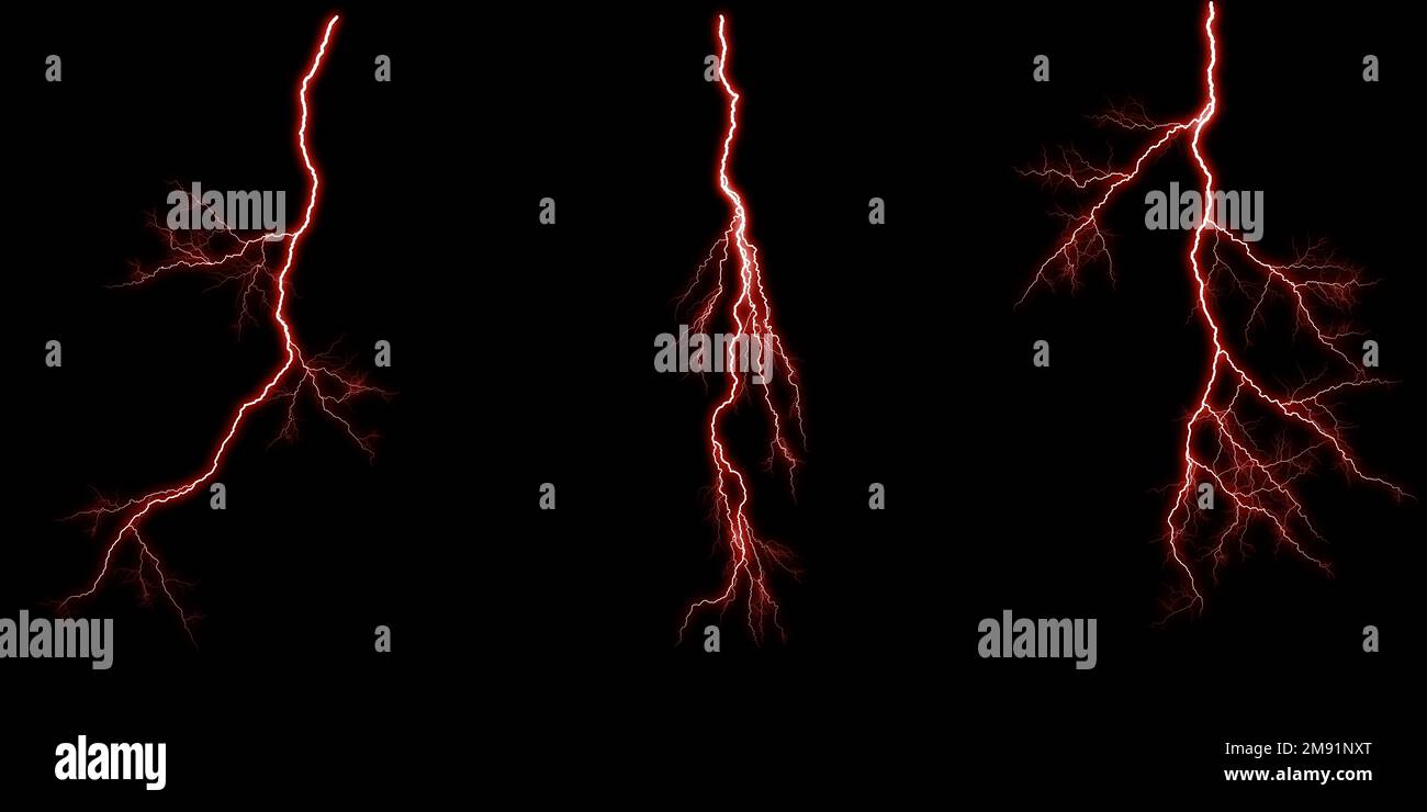 Collection lightning on the black background Stock Photo - Alamy