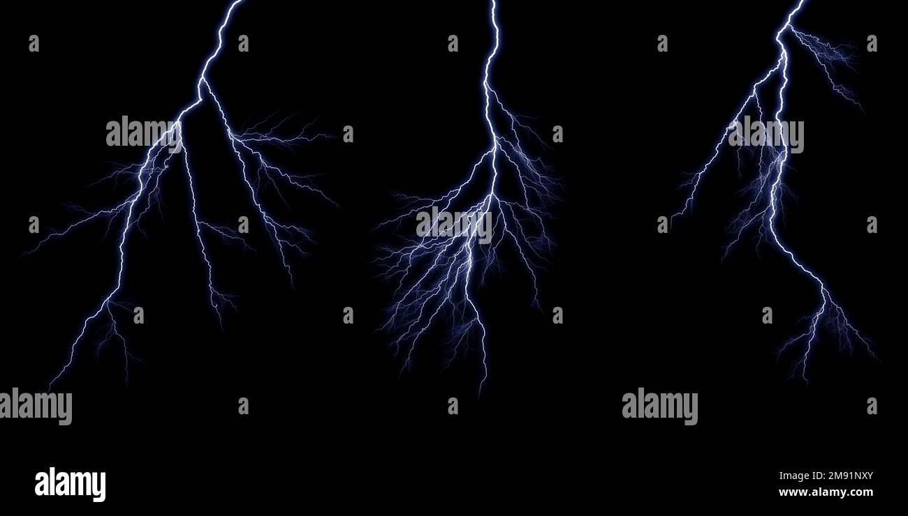Collection lightning on the black background Stock Photo - Alamy