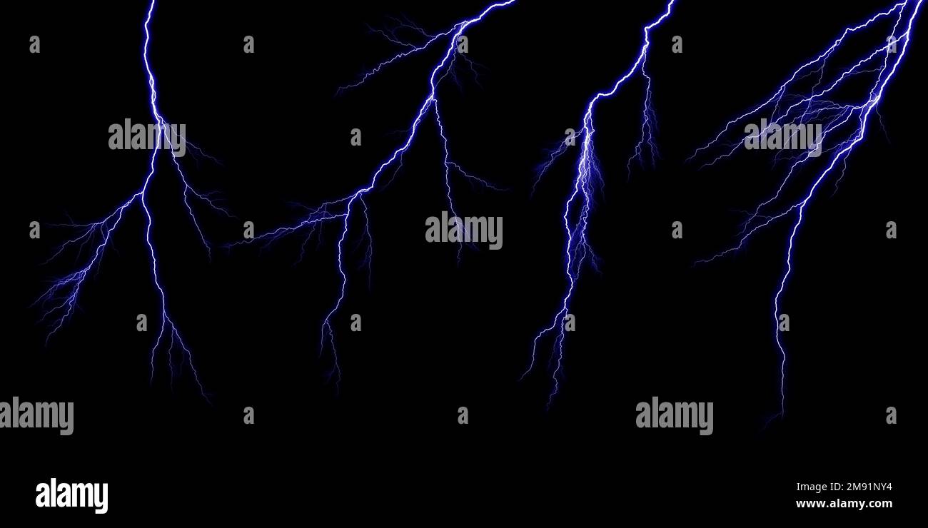 Collection lightning on the black background Stock Photo - Alamy