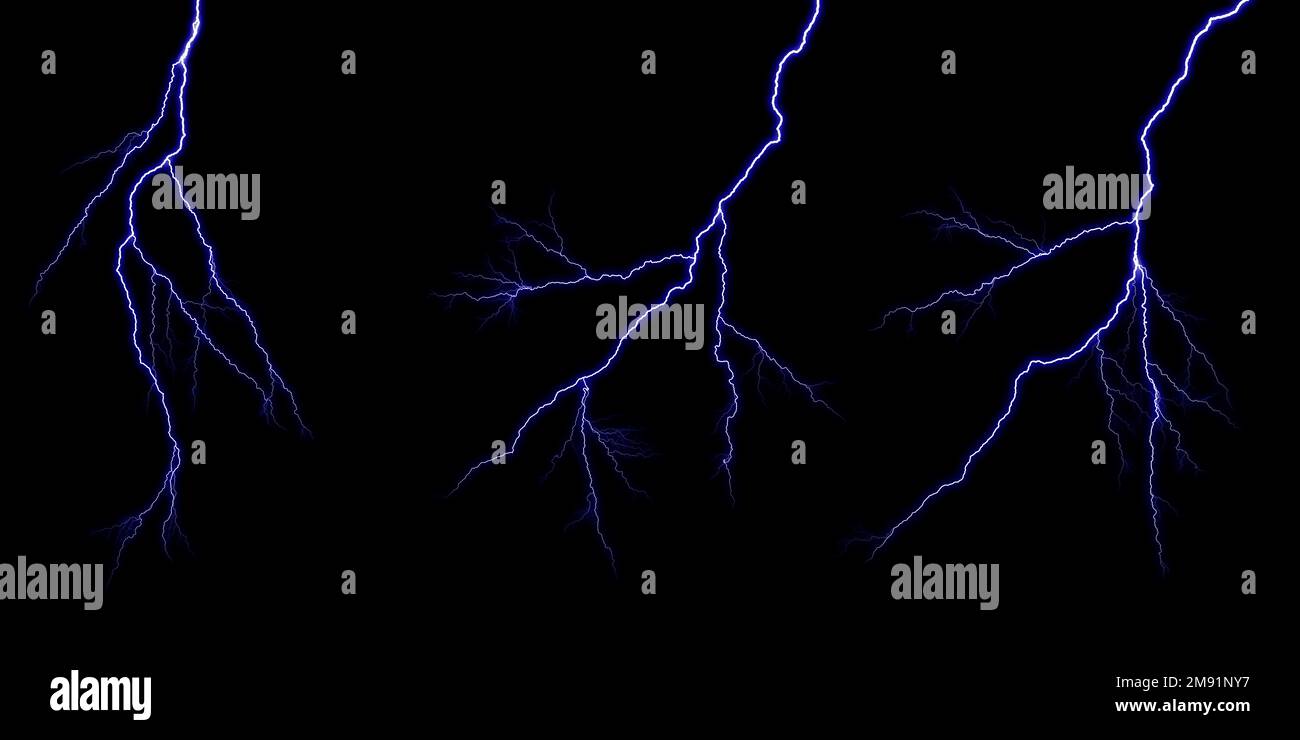 Collection lightning on the black background Stock Photo - Alamy