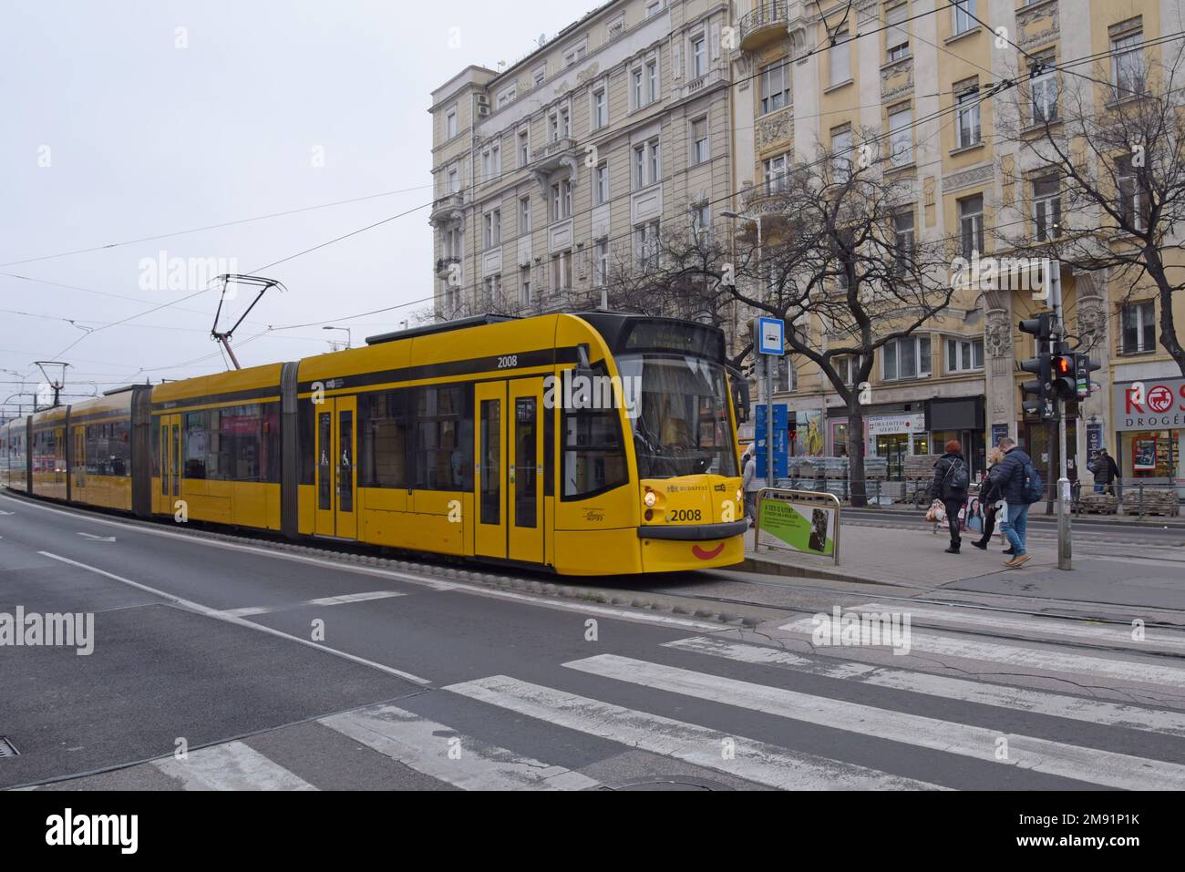 A Siemens Avenio low floor tram operating in Budapest, Hungary Stock Photo