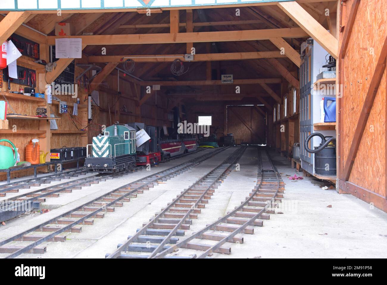 The miniature railway locomotive shed at the Hungarian Railway Museum Budapest, December 2022 Stock Photo