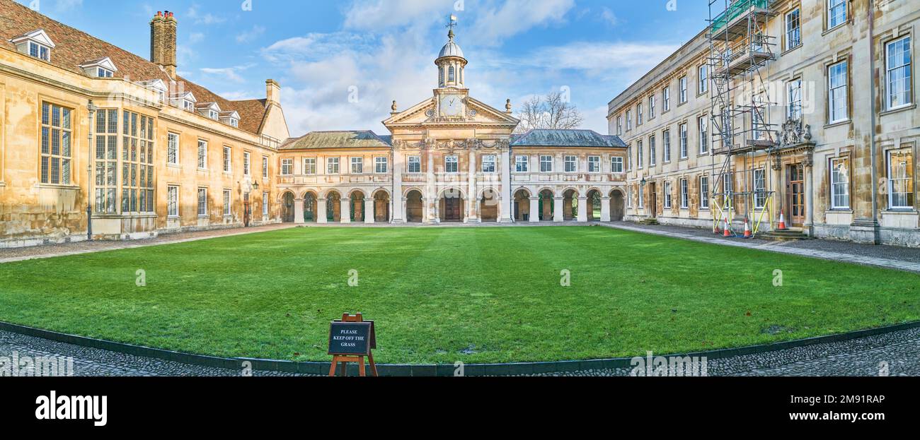 The front court, with hall and chapel, at Emmanuel college, university of Cambridge, England. Stock Photo