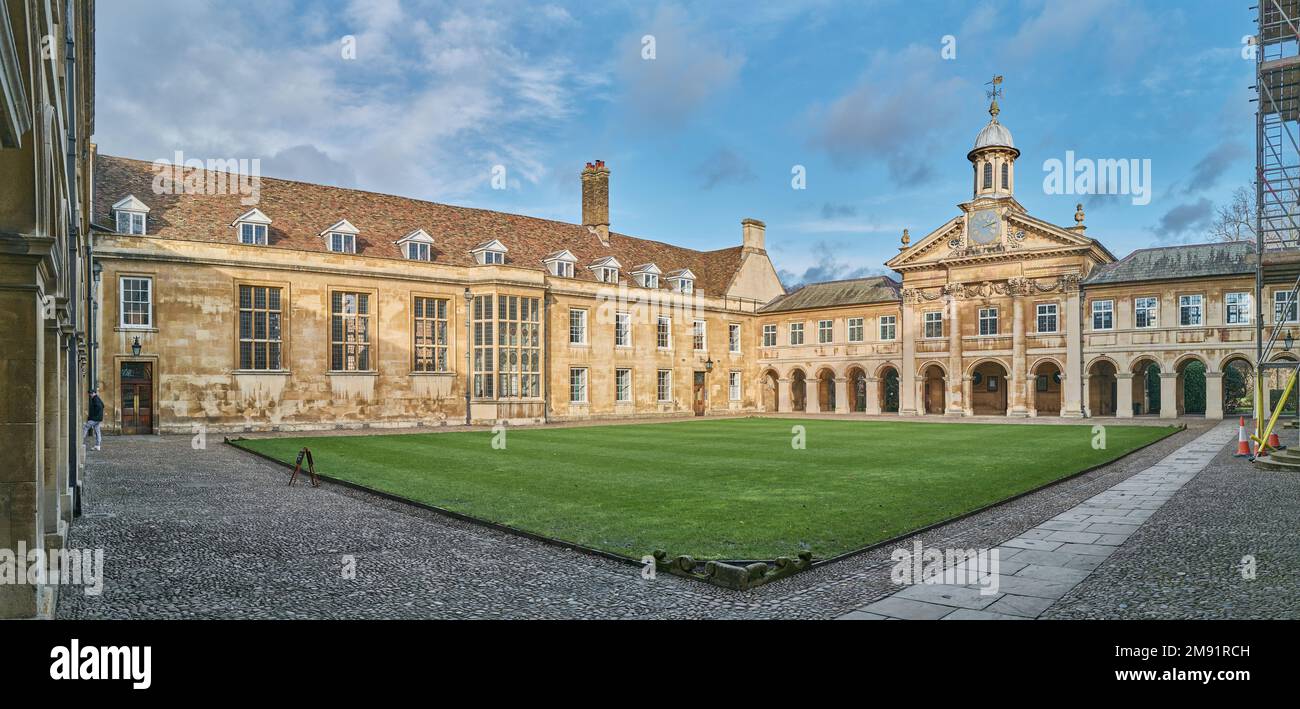 The front court, with hall and chapel, at Emmanuel college, university of Cambridge, England. Stock Photo