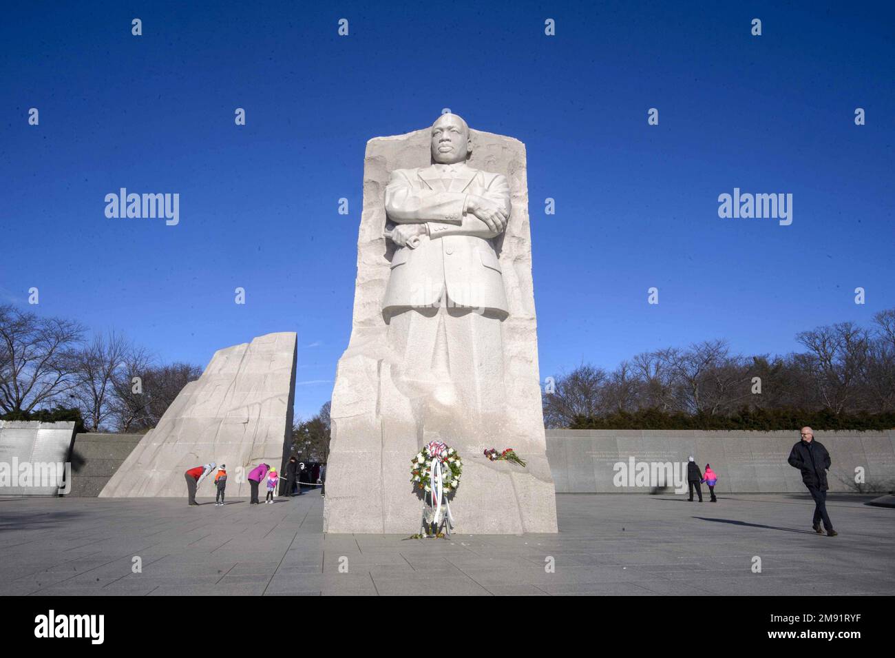 Washington, United States. 16th Jan, 2023. The Statue of Hope, a monument of Civil Rights Leader Martin Luther King Jr, looks over the MLK memorial on the Tidal Basin in Washington, DC on Monday, January 16, 2023. Photo by Bonnie Cash/UPI Credit: UPI/Alamy Live News Stock Photo