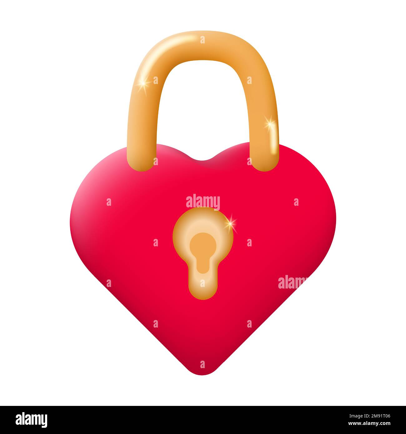 Closed heart in the shape of a padlock. Symbol of love Happy Valentines Day. Red lock heart 3d isolated on white background. Vector illustration. Stock Vector