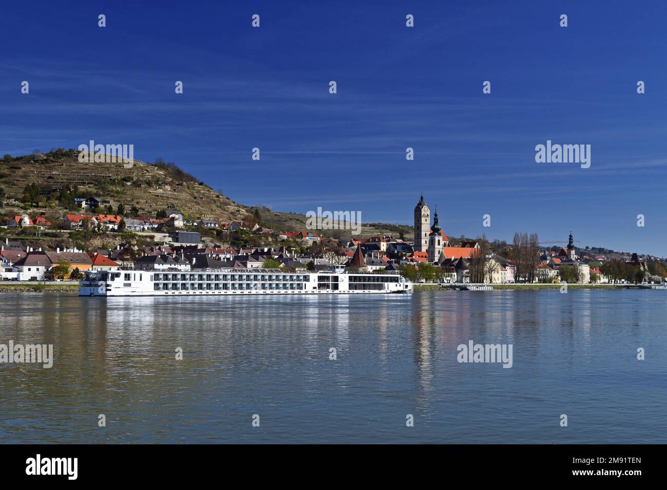 Cruise ship on the Danube river near Krems, Wachau in Austria Stock Photo