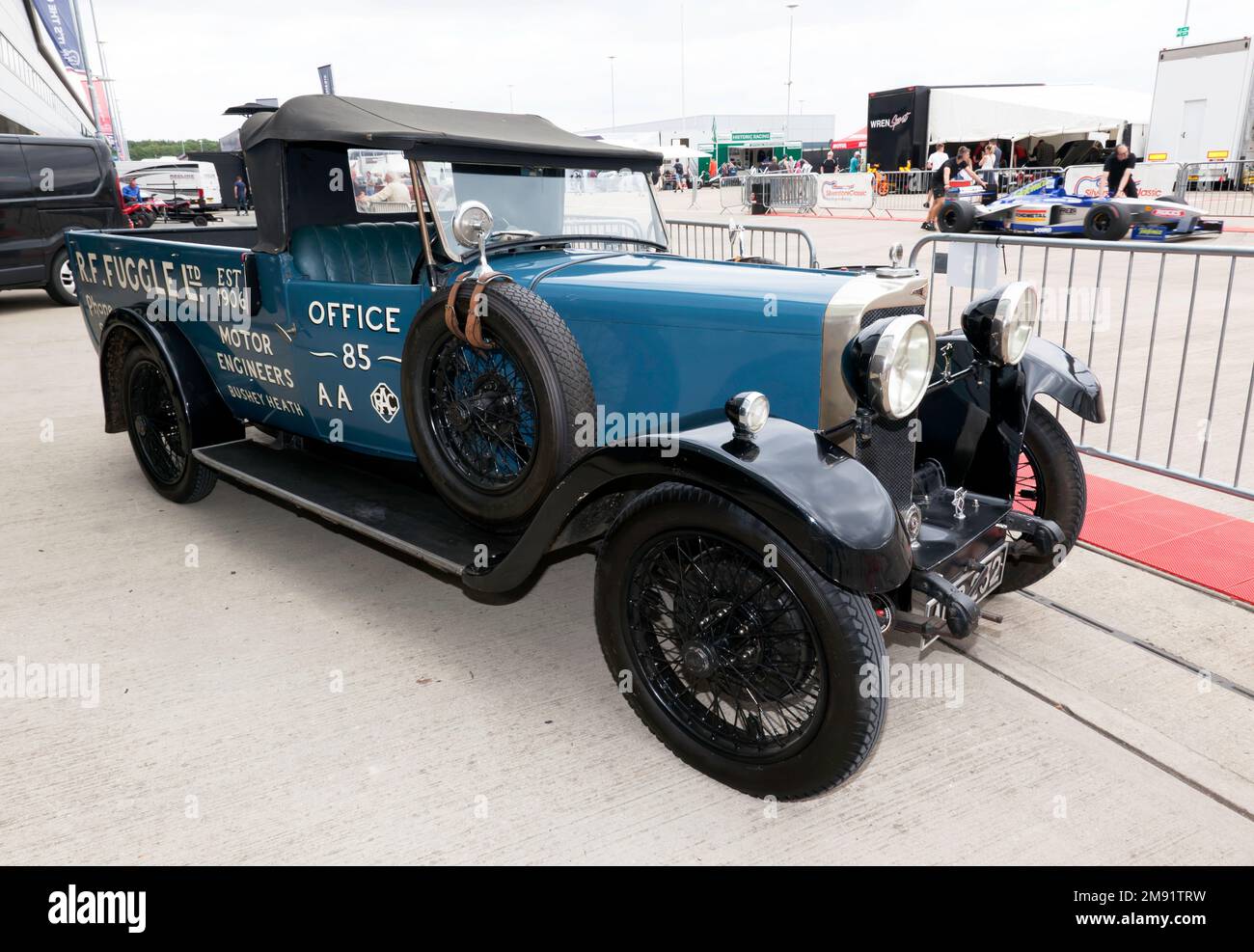 Side view  of a Blue, Talbot AG 14/45 Pick-up in the International paddock, at the 2022 Silverstone Classic. Stock Photo